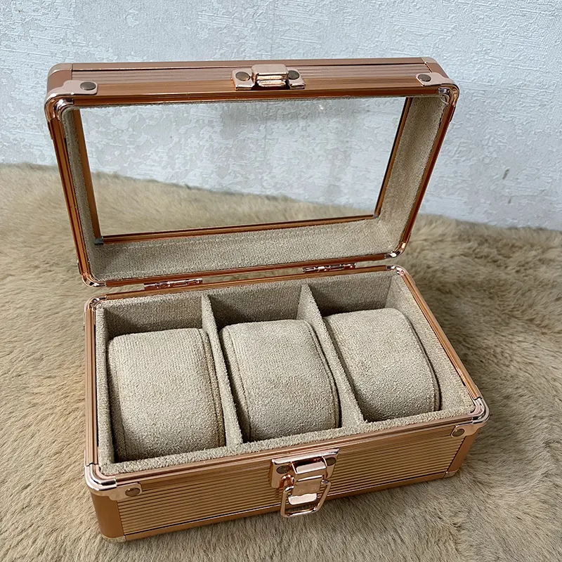 3 Slots Alloy Rose Gold Watch Organizer Box And Gift Case